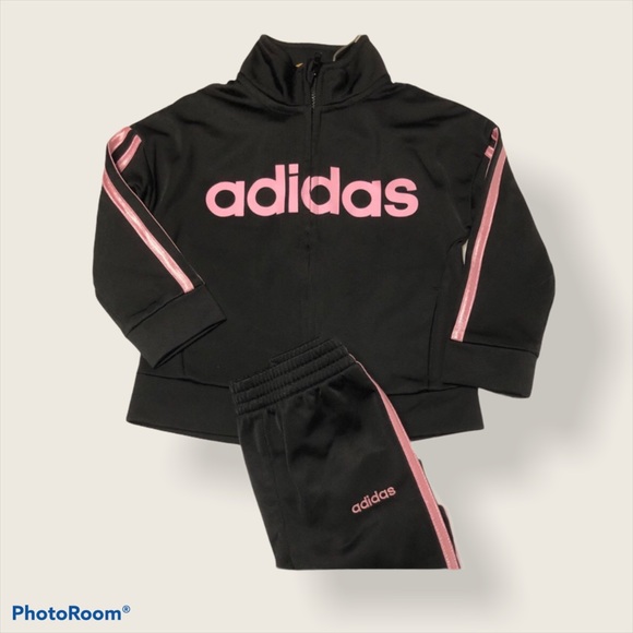 Adorable Adidas black and pink track suit size 2t - Picture 1 of 4